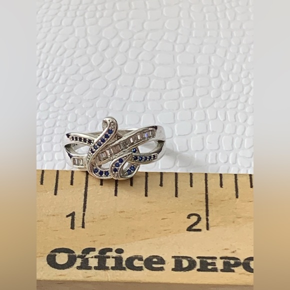 Enhanced Blue Sapphire And Cubic Zirconia Accent Swirled Heart Ring in Sterling - Picture 13 of 13